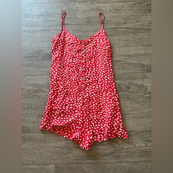 New Roxy Red Afterglow Poka Dot Print Romper Size M - Picture 4 of 8